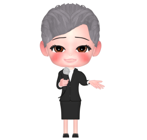 マイクでスピーチする年配女性のイラスト