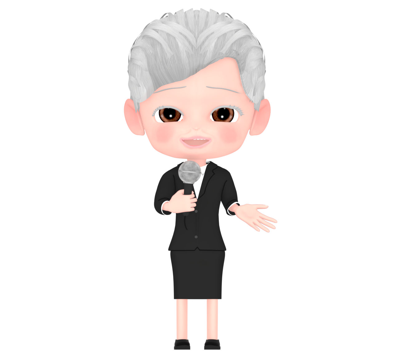 マイクでスピーチをする年配女性のイラスト