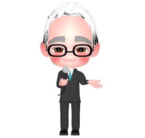 マイクで話す年配会社員のイラスト
