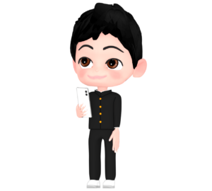 携帯電話を持つ男子学生のイラスト