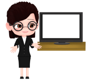 モニターで説明をする女性会社員のイラスト