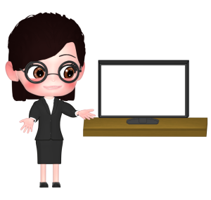 モニターで説明する女性会社員のイラスト
