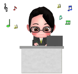 音楽を聴きながら仕事をする会社員のイラスト