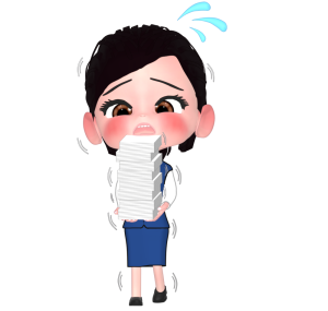 山積みの資料を運ぶ女性会社員のイラスト