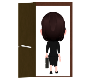 部屋を出る女性会社員のイラスト