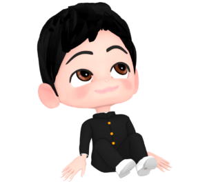腰を落としてのんびりとする男子学生のイラスト