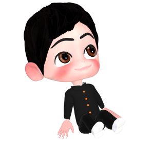 腰を落としてのんびりする男子学生のイラスト