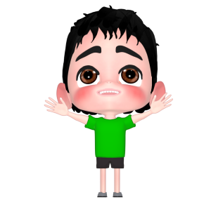 空に向かって手を振る子供のイラスト