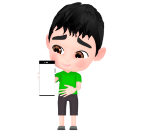 スマホを見て笑いを堪える男の子のイラスト