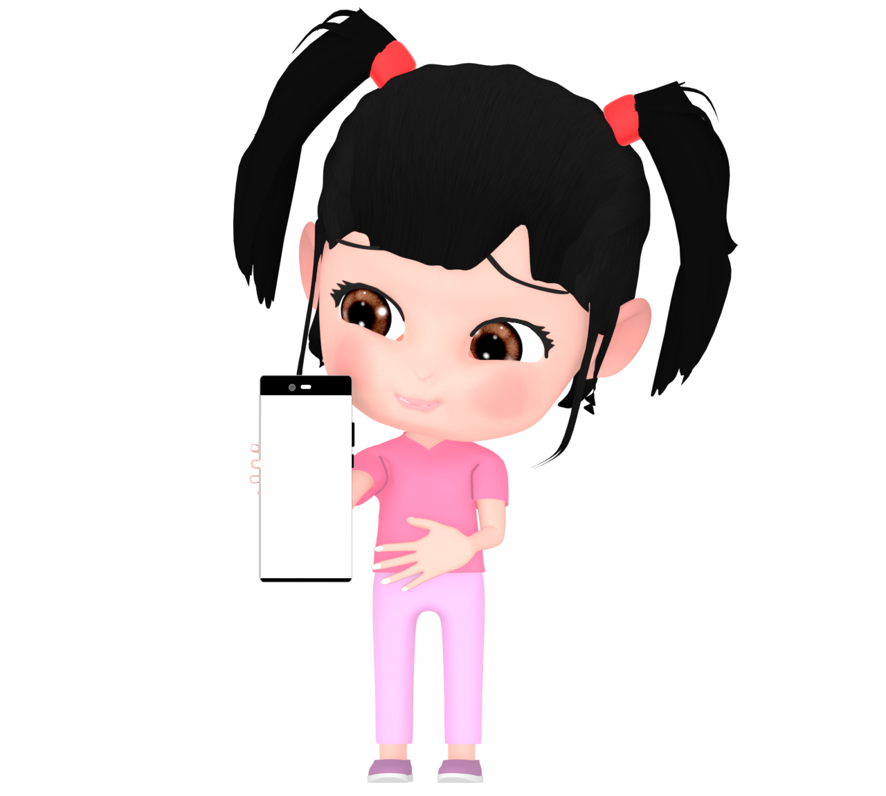 スマホを見て笑う女の子のイラスト