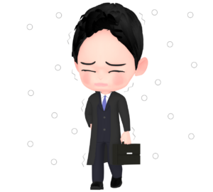 雪の中を歩く男性会社員のイラスト