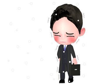 雪の中を歩く男性会社員のイラスト