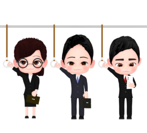 つり革を掴む会社員のイラスト