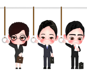 つり革を掴む会社員のイラスト