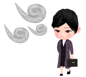 強風の中を歩く女性会社員のイラスト