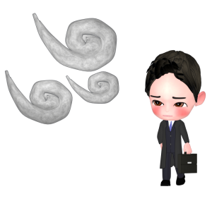 強風に歩く会社員のイラスト