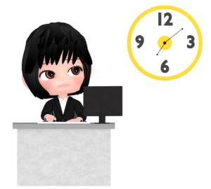 掛け時計を見る女性会社員のイラスト