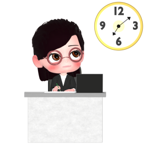 掛け時計を見る女性会社員のイラスト