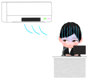 エアコンの冷房で寒がるOLのイラスト