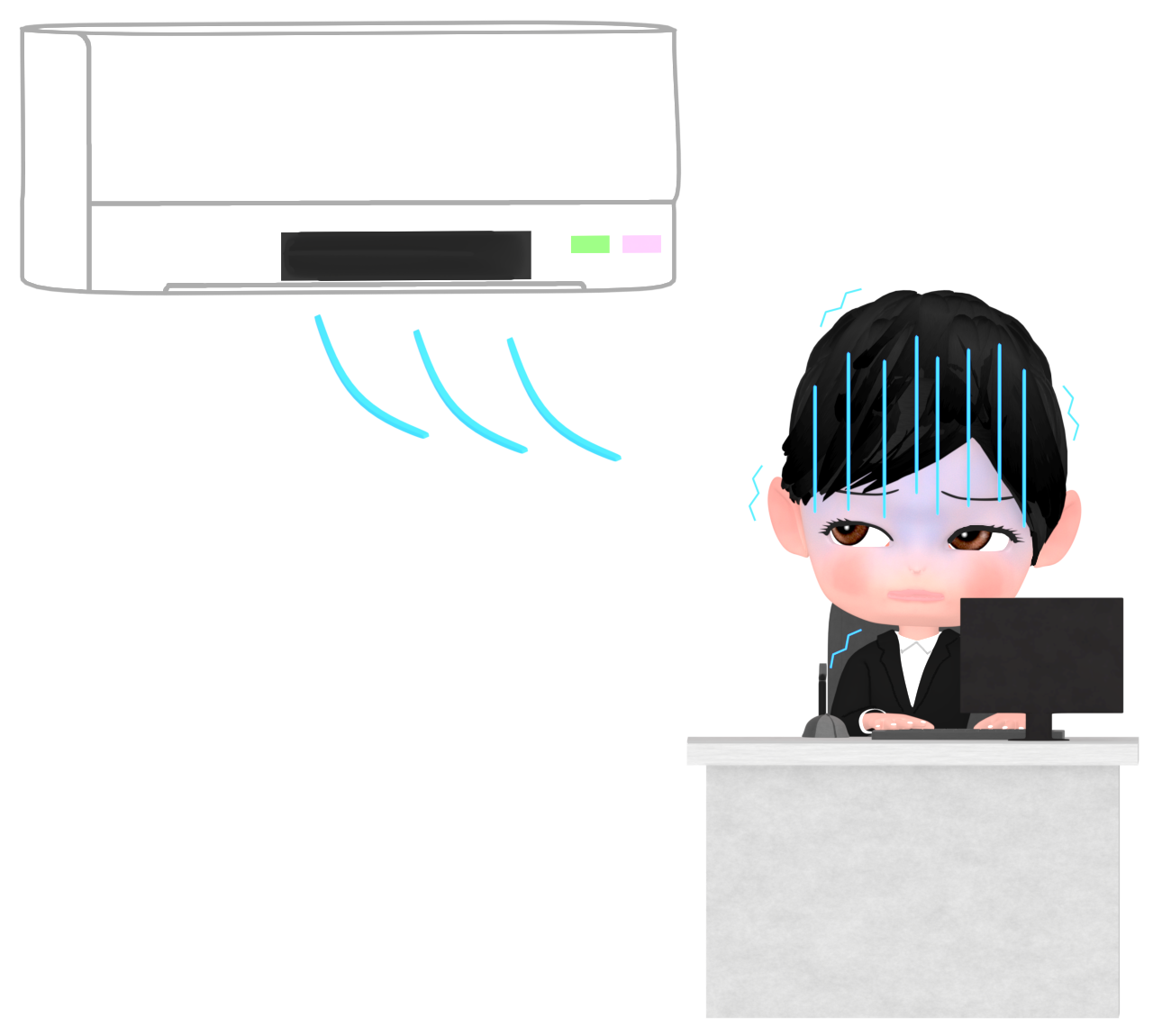 エアコンの冷房で寒がるOLのイラスト