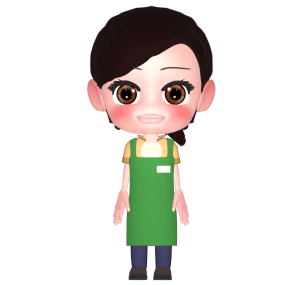満面の笑みを浮かべるスーパーの店員のイラスト