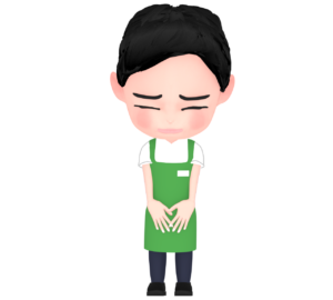 お辞儀をするスーパーの男性店員のイラスト