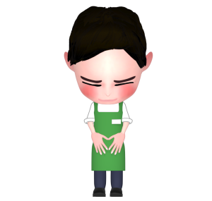 お辞儀をするスーパーの男性店員のイラスト