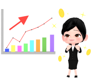 業績がアップして喜ぶ女性会社員のイラスト