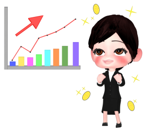 業績アップで喜ぶ女性会社員のイラスト
