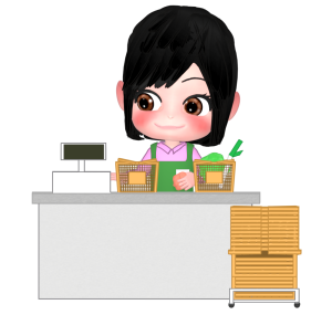 レジ打ちをする女性店員のイラスト