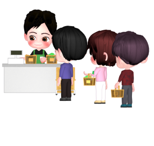 レジに並ぶ行列のイラスト