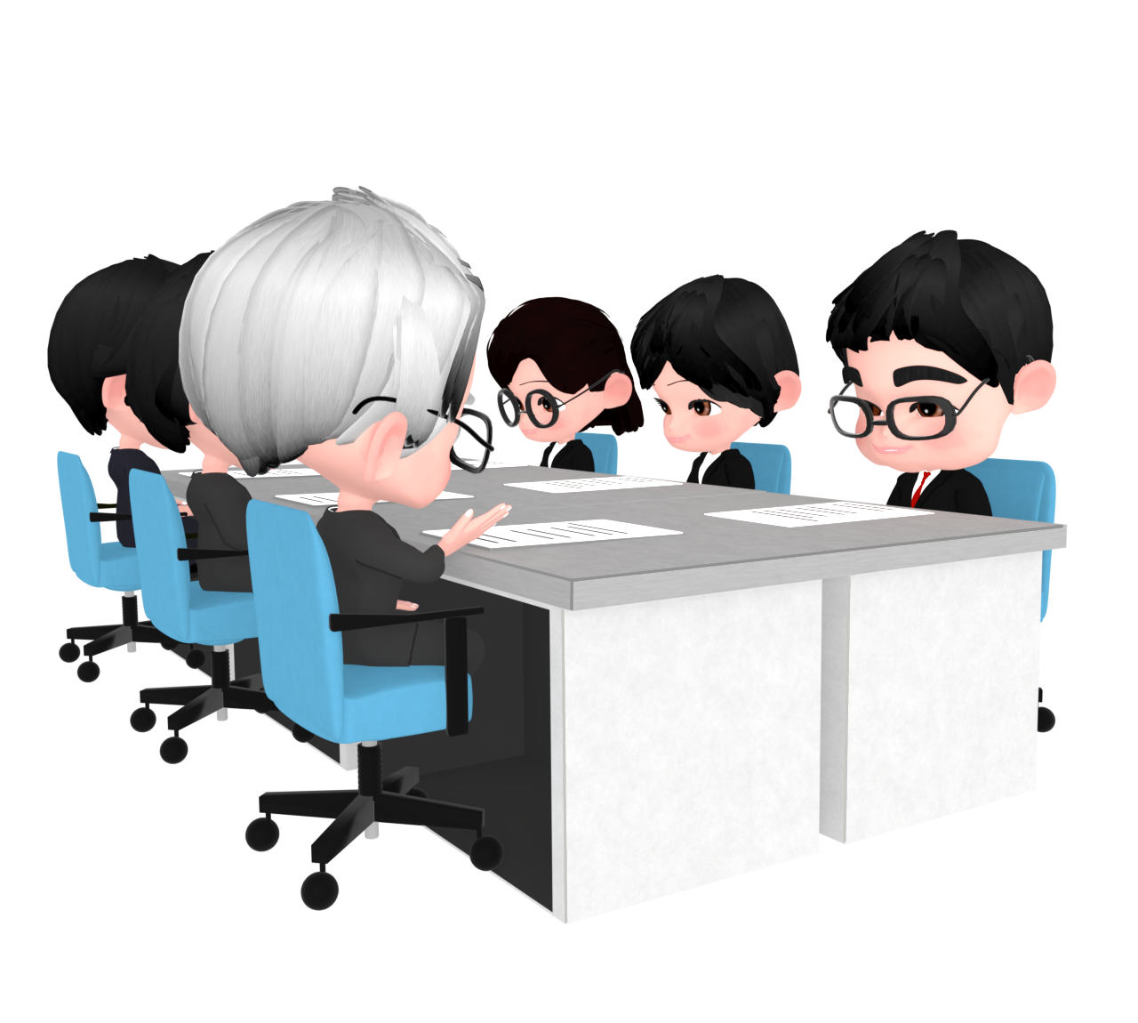 会議室でミーティングをするイラスト
