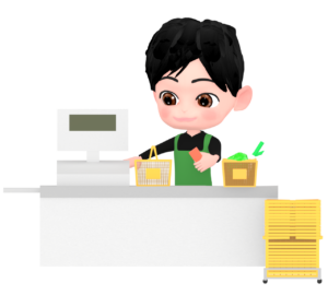 コンビニ・スーパーのレジ会計のイラスト