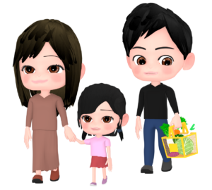 家族で買い物をするイラスト