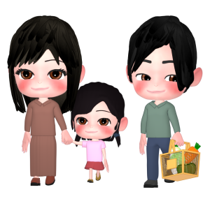 家族で買い物をするイラスト