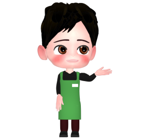案内をするスーパーの店員のイラスト
