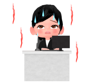暑い中で働く女性会社員のイラスト