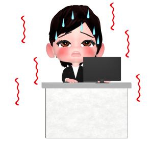 暑い中で働く女性会社員のイラスト