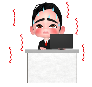 暑い職場で働く会社員のイラスト