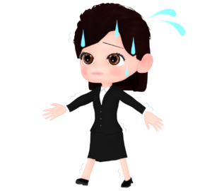 面接で緊張をする女性のイラスト