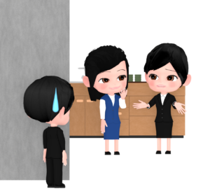 給湯室に入りづらい男性会社員のイラスト