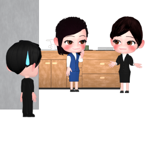 給湯室に入りづらい男性会社員のイラスト