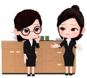 給湯室で話すOLのイラスト