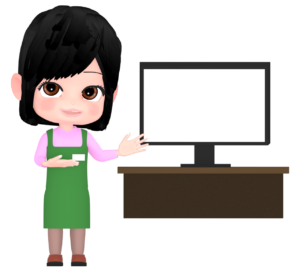 モニターを見せる女性店員のイラスト