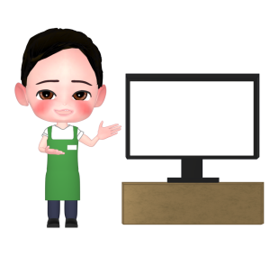 モニターで案内する店員のイラスト