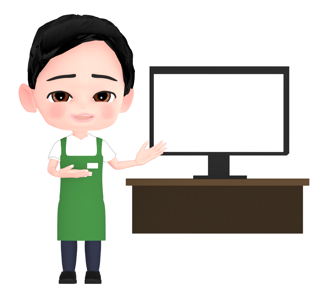 モニターで案内をする店員のイラスト