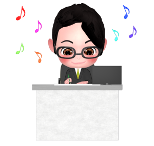 音楽を聴きながら仕事をする男性会社員のイラスト