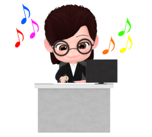 音楽が流れる職場のイラスト