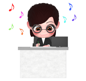 音楽が流れる職場のイラスト