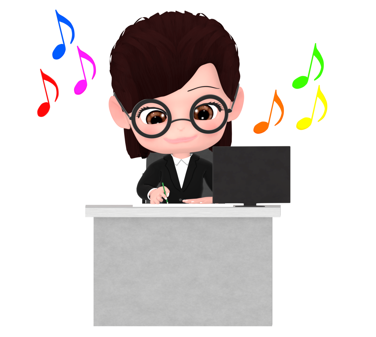 音楽が流れる職場のイラスト